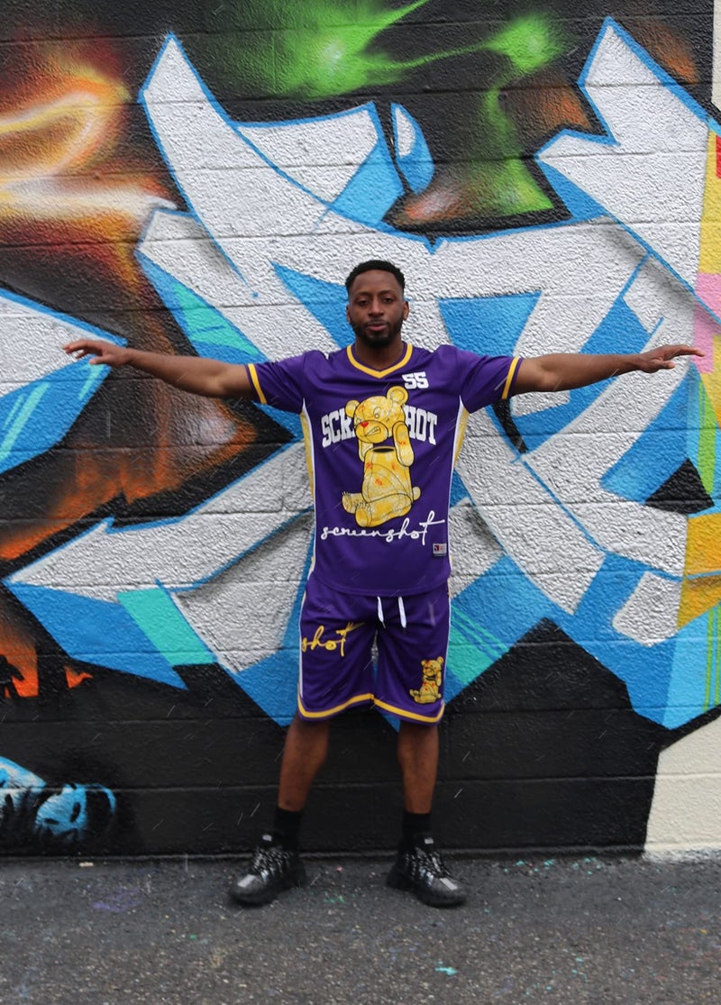 SCREENSHOT-SS1122 Mens Premium Hip-Hop Urban Sreetwear Fashion Basketball Mesh Shorts - Head Lifting Bear Character Sports Team Color 11" Inseam Jersey Shorts-Purple-Medium - Image 2