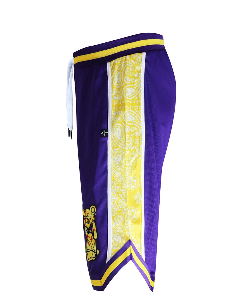 SCREENSHOT-SS1122 Mens Premium Hip-Hop Urban Sreetwear Fashion Basketball Mesh Shorts - Head Lifting Bear Character Sports Team Color 11" Inseam Jersey Shorts-Purple-Medium - Image 4