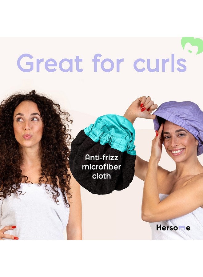 Hersome Premium Shower Cap For Women - 1000+ Showers, 100% Waterproof, Double-Sided, Large Shower Cap For Long Hair & Great For Curls (Anti-Frizz Terry Cloth Lining) (Lilac) - Image 3