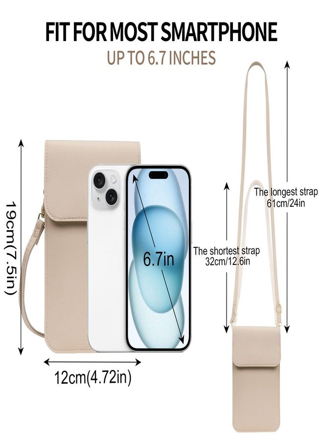 Toptime Small Crossbody Bags for Women, Cell Phone Purse Leather Wallet with Adjustable Strap, Clear Touch Screen Phone Bag for Most Smartphones, Lightweight Mini Women's Crossbody Handbags Beige - Image 2