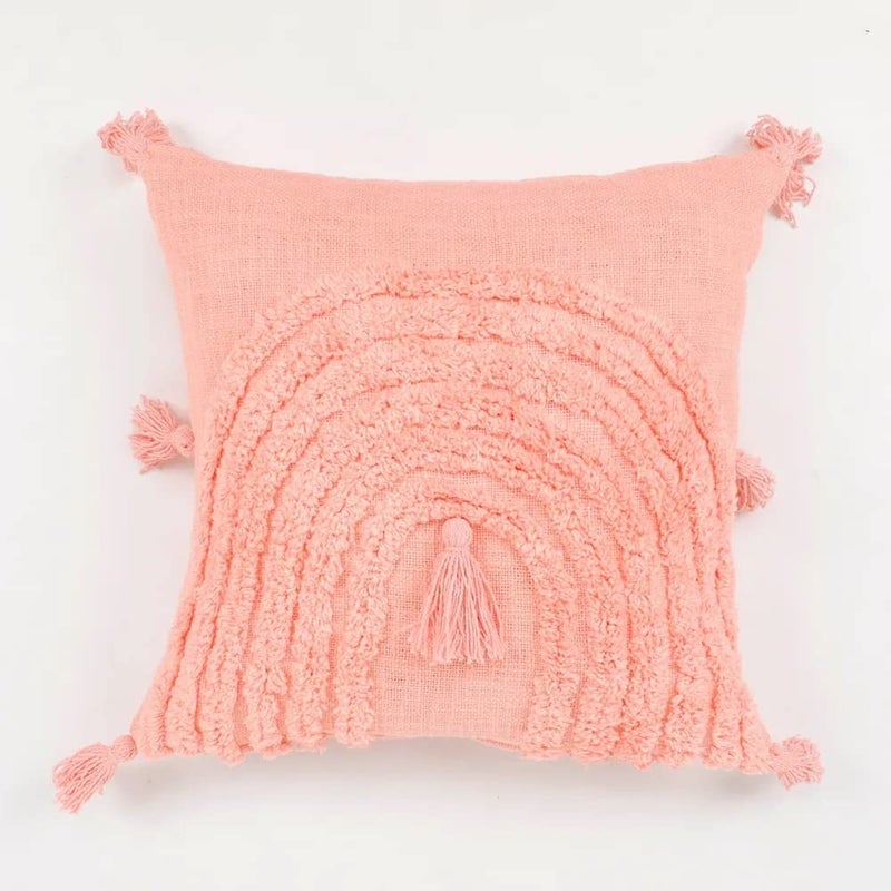 pepme pepme Tufted Cushion Cover Rainbow Shape Tassles Pink 16x16  - Image 2