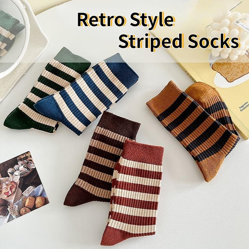 FORJMMP 5/10 Pairs Retro Style Colorful Striped Socks, Cute Athletic Crew socks for Women (5 Pairs-Set A) - Image 3
