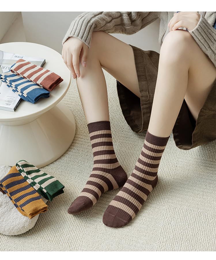 FORJMMP 5/10 Pairs Retro Style Colorful Striped Socks, Cute Athletic Crew socks for Women (5 Pairs-Set A) - Image 2