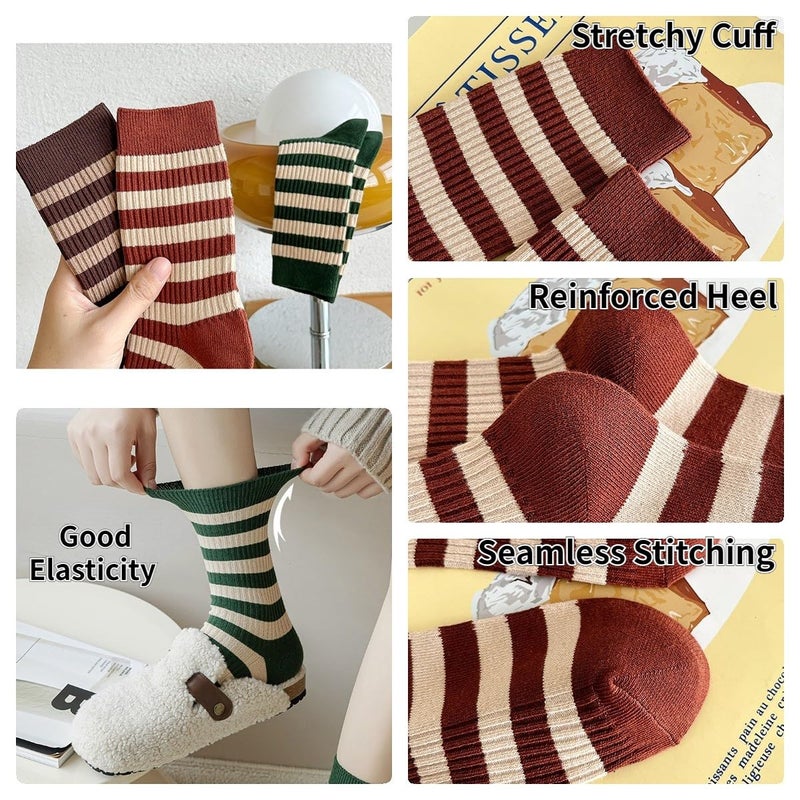 FORJMMP 5/10 Pairs Retro Style Colorful Striped Socks, Cute Athletic Crew socks for Women (5 Pairs-Set A) - Image 4