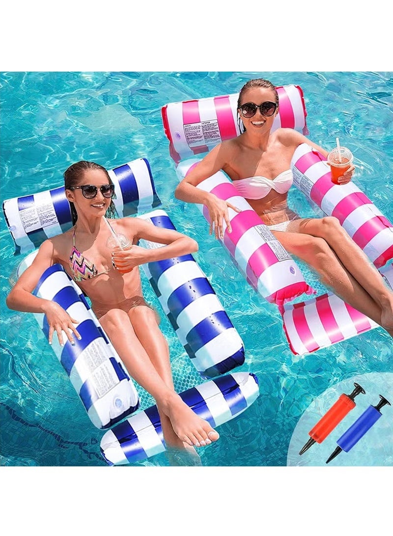 Topyich 4-in-1 Pool Floats Bed, 2 Pack Inflatable Water Hammock with Air Pumps, Foldable Floating Lounge Chair for Adults, Blue & Pink Pool Floats - Image 1