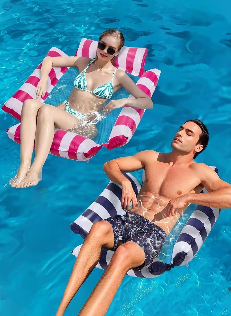 Topyich 2 Pack Pool Floats, 4-in-1 Inflatable Water Hammock with Air Pump, Foldable Floating Lounge Chair for Adults (Blue & Pink) - Image 1