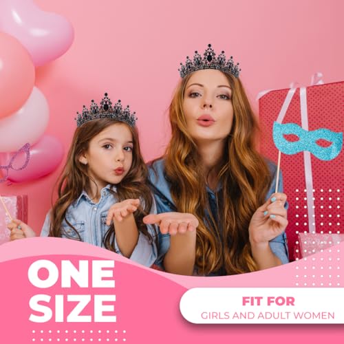 Papoopy Birthday Tiara Crown with Sash for Women, Headband Hair Accessories for Wedding Party Costume Black - Image 3