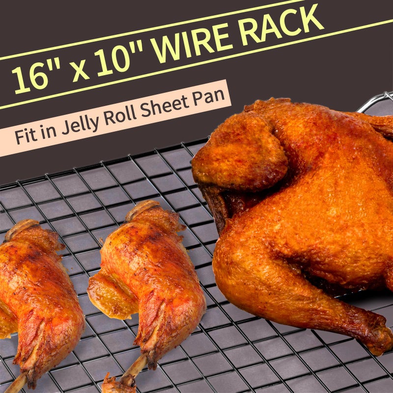 Briout Cooling Rack for Baking, 2-Pack 16x10 Inches Baking Rack, Thick Wire Cookie Rack for Cooking, Roasting, Grilling, Drying, Oven Safe, Fits Half Sheet Pan, Black - Image 3