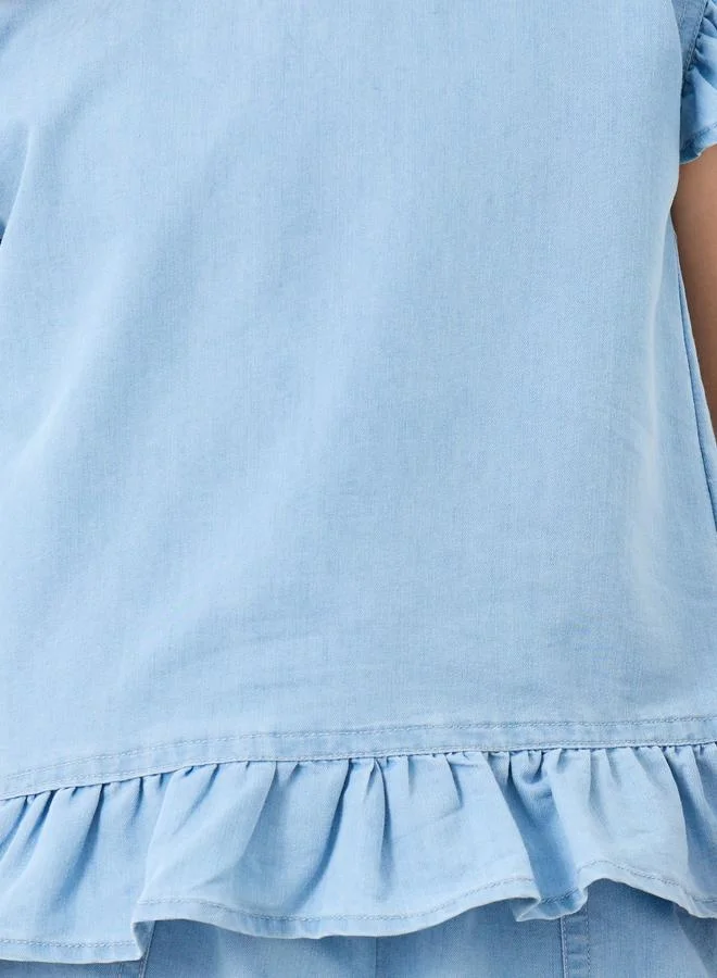 Styli Styli Ruffled Edge Denim Top and Pants Set
