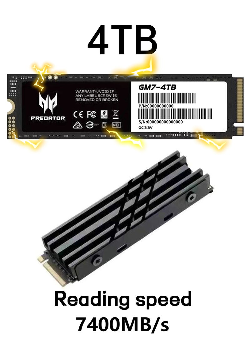 Predator 4TB 7400MB/s SSD PCIe NVMe Gen4 M.2 2280, Internal Solid State Drives, Compatible with PS5, Desktop computer, Laptop, Including Heatsink, Disassembly Tools and Installation Instructions - Image 1