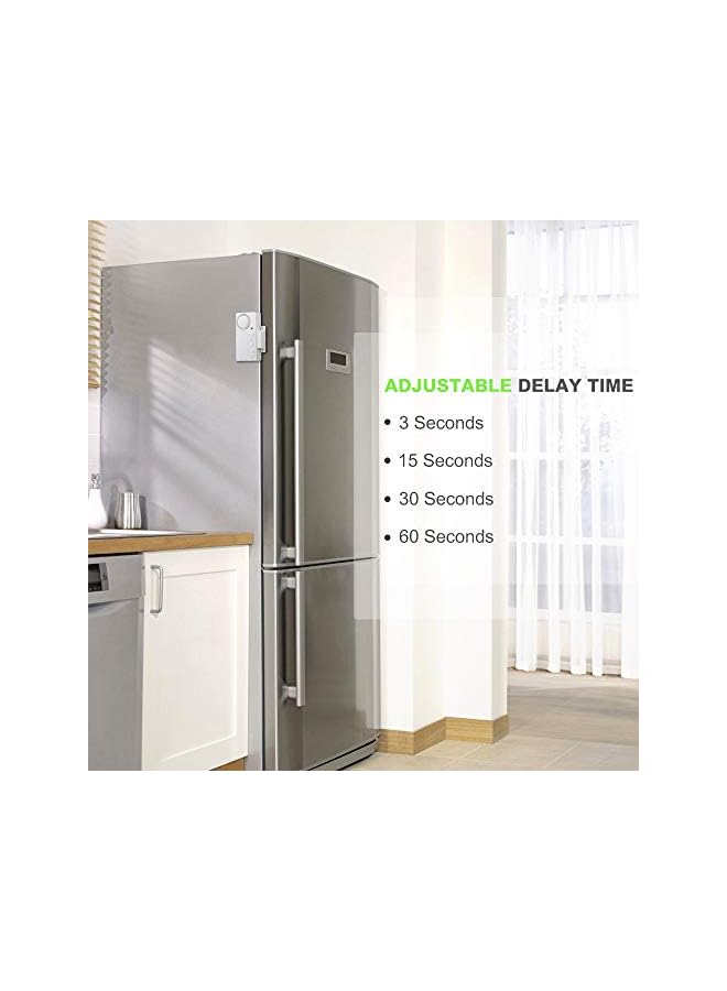Freezer Alarm With Adjustable Delay - Wireless Fridge Door Sensor Chime, Loud 108dB, 3/15/30/60 Seconds, 4-in-1, 2 Pack
