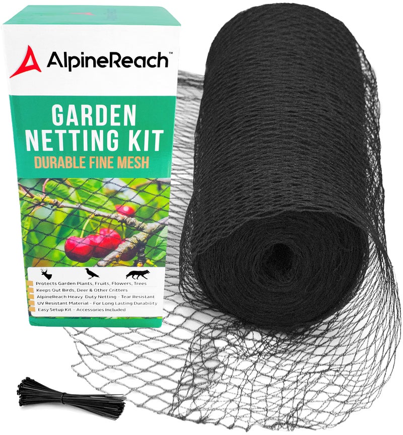 AlpineReach Garden Netting 7.5 x 100 ft Heavy Duty Bird Net, Deer, Plant Protection Extra Strong Woven Mesh, Reusable Kit with Zip Ties, Animal Fencing for Fruits Trees, Black - Image 1