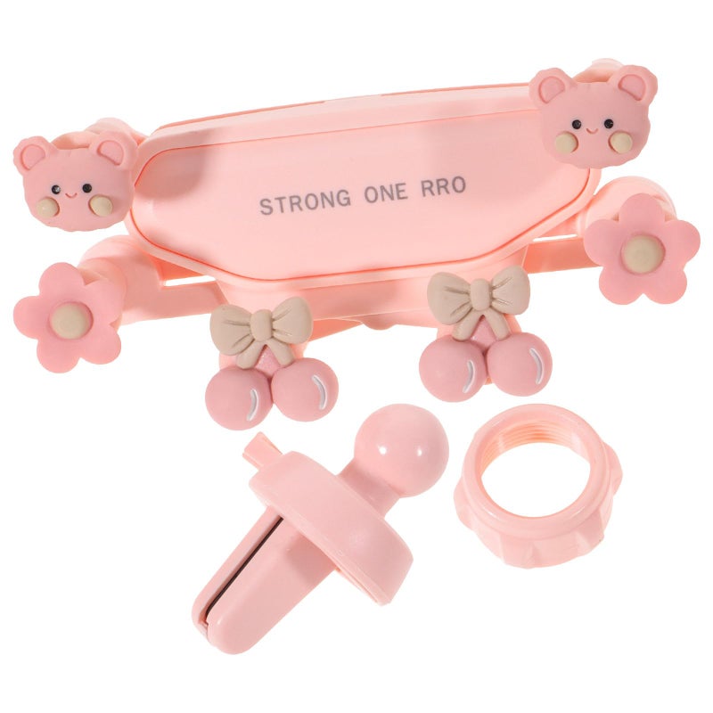 Universal Car Air Vent Phone Mount With Anti Shake Clip Pink Cute Bear Design 6 Point Support - Image 2