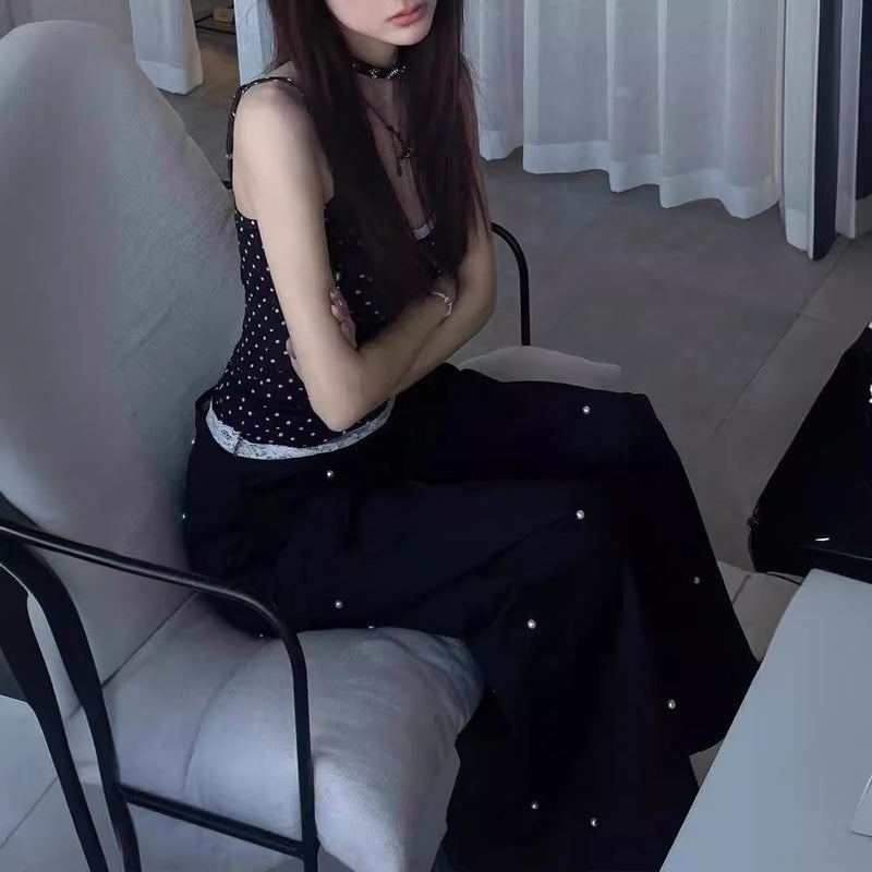 Polka Dot Camisole Top Women Summer Lace Trim Slim Fit Sleeveless - Image 2