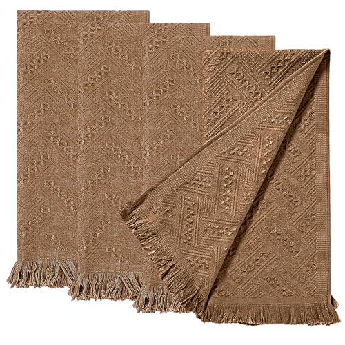 Vidroxin 4-Pack Brown Luxury Decorative Bathroom Hand Towels – 13"x29.1" Boho Bath Hand Towels Set with Jacquard Weave & Fringe, Cotton Absorbent Soft Face Towels for Kitchen/Bathroom/Farmhouse - Image 1