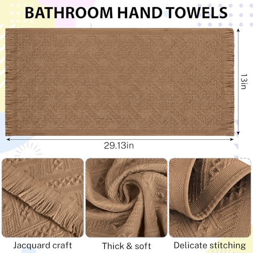 Vidroxin 4-Pack Brown Luxury Decorative Bathroom Hand Towels – 13"x29.1" Boho Bath Hand Towels Set with Jacquard Weave & Fringe, Cotton Absorbent Soft Face Towels for Kitchen/Bathroom/Farmhouse - Image 2