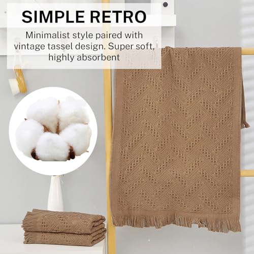 Vidroxin 4-Pack Brown Luxury Decorative Bathroom Hand Towels – 13"x29.1" Boho Bath Hand Towels Set with Jacquard Weave & Fringe, Cotton Absorbent Soft Face Towels for Kitchen/Bathroom/Farmhouse - Image 3