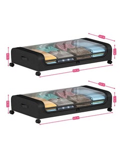Anmi 2PCS Under Bed Storage with Wheels, 50L under the bed storage Organizer with Clear Lids , Rolling Drawers Bins for Clothes,Shoes,Toys(Black)  - Image 2