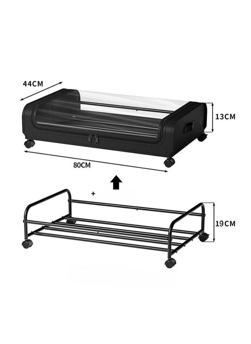 2PCS Under Bed Storage with Wheels, 50L under the bed storage Organizer with Clear Lids , Rolling Drawers Bins for Clothes,Shoes,Toys(Black)