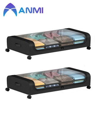 2PCS Under Bed Storage with Wheels, 50L under the bed storage Organizer with Clear Lids , Rolling Drawers Bins for Clothes,Shoes,Toys(Black) - pzsku/ZE9E924ABB292DC8CF75DZ/45/_/1737107247/faa99afb-5b38-45e2-936d-60e363bdd55b