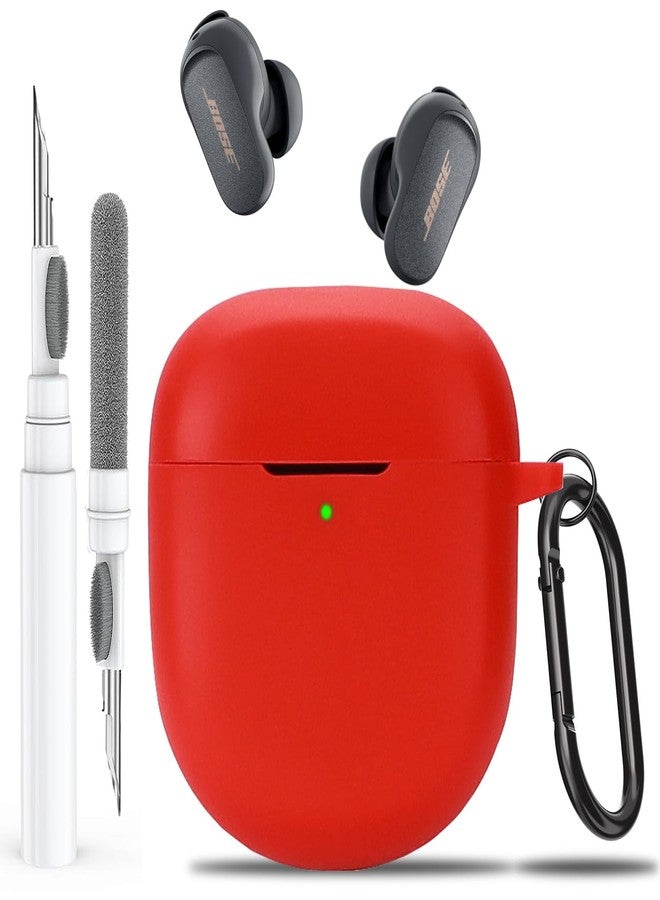 Olytop for Bose QuietComfort Earbuds II/Ultra Case with Cleaner Pen, Soft Silicone Cover Protective Shell Skin with Keychain Men Women for New Bose QC 2 Earbuds 2022/2023 - Red - Image 1