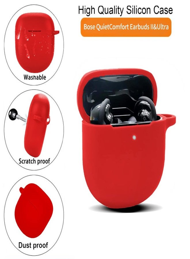 Olytop for Bose QuietComfort Earbuds II/Ultra Case with Cleaner Pen, Soft Silicone Cover Protective Shell Skin with Keychain Men Women for New Bose QC 2 Earbuds 2022/2023 - Red - Image 2