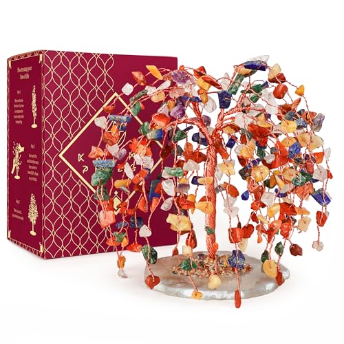 KARMAPLEDGE 7 Chakra Healing Crystal Tree of Life, Home and Office Desk Décor, Feng Shui Money Bonsai Trees for Postive Energy, Wealth, Good Luck, Protection, Reiki Healing Crystals and Stones, Spiritual Gifts - Image 1
