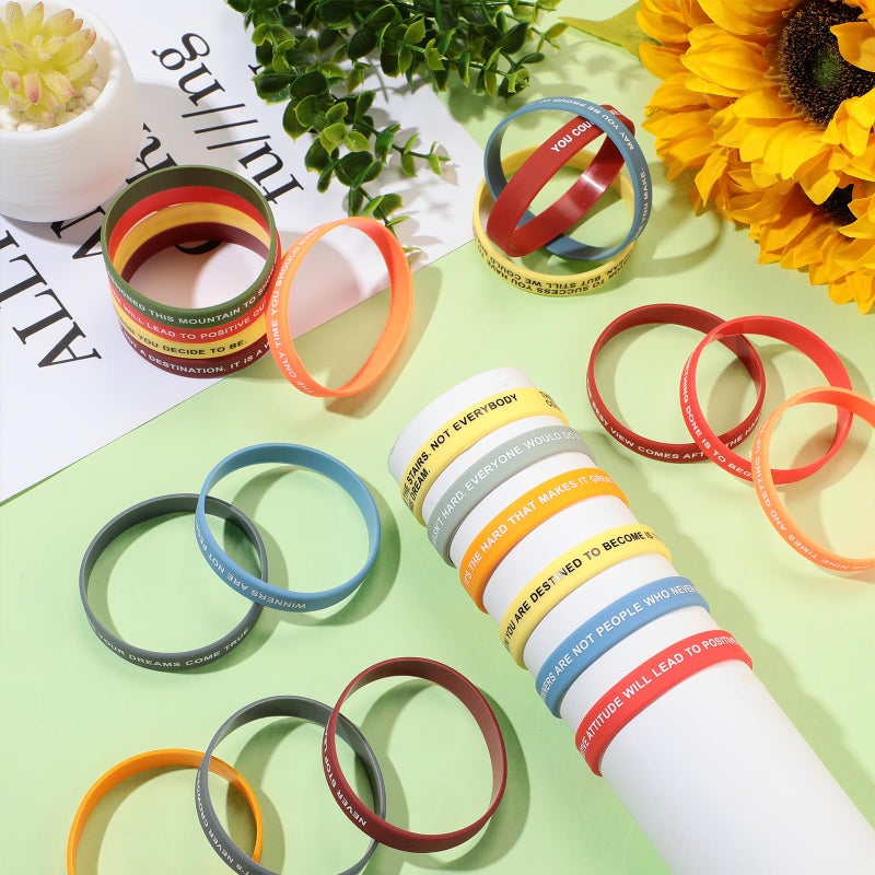CHENGU 100 Pieces Motivational Quote Rubber Bracelets Bulk Inspirational Silicone Wristband Colored Inspirational Stretch Unisex Wristband for Men Women Teen Teacher Home Office Party Gift (Colorful) - Image 2