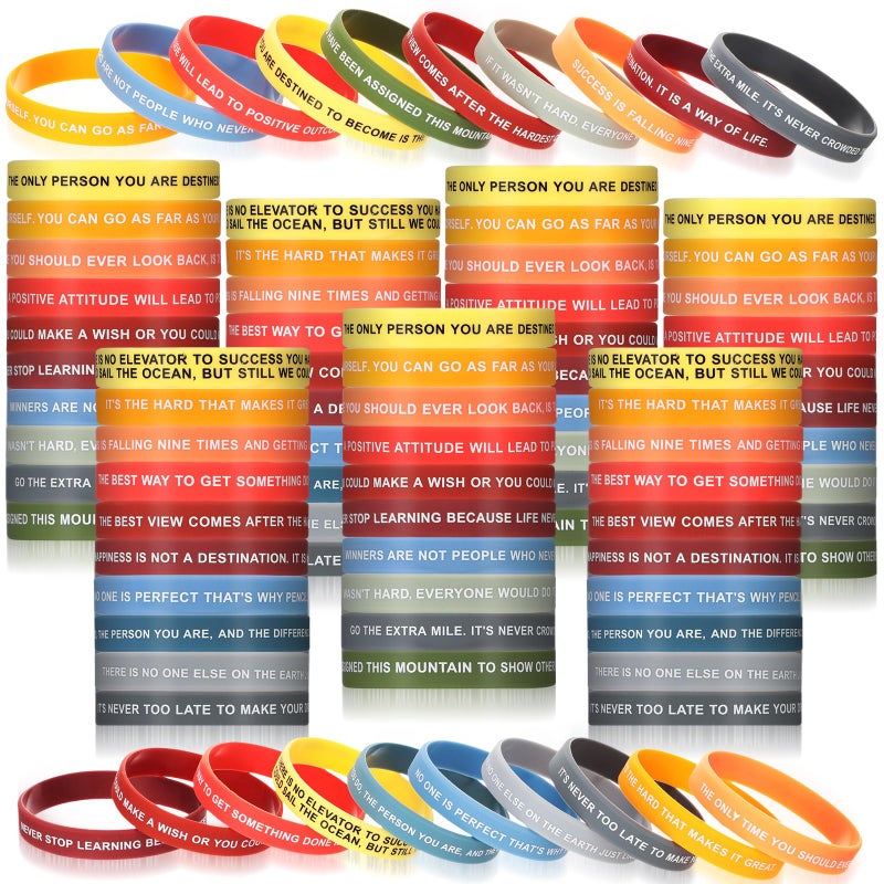 CHENGU 100 Pieces Motivational Quote Rubber Bracelets Bulk Inspirational Silicone Wristband Colored Inspirational Stretch Unisex Wristband for Men Women Teen Teacher Home Office Party Gift (Colorful) - Image 1