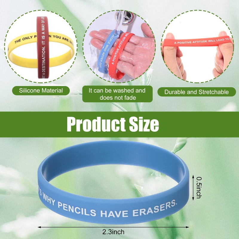 CHENGU 100 Pieces Motivational Quote Rubber Bracelets Bulk Inspirational Silicone Wristband Colored Inspirational Stretch Unisex Wristband for Men Women Teen Teacher Home Office Party Gift (Colorful) - Image 3