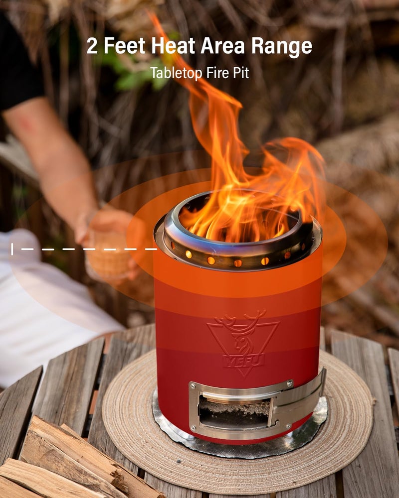 YEFU Tabletop Fire Pit 9.7 x 7.1 in, Flame Intensity Control Camping Stove for Outdoor & Patio, Fueled by Pellets or Wood, Safe Burning Table Top Firepit, with Travel Bag & 2 Mini Sticks, Red - Image 4