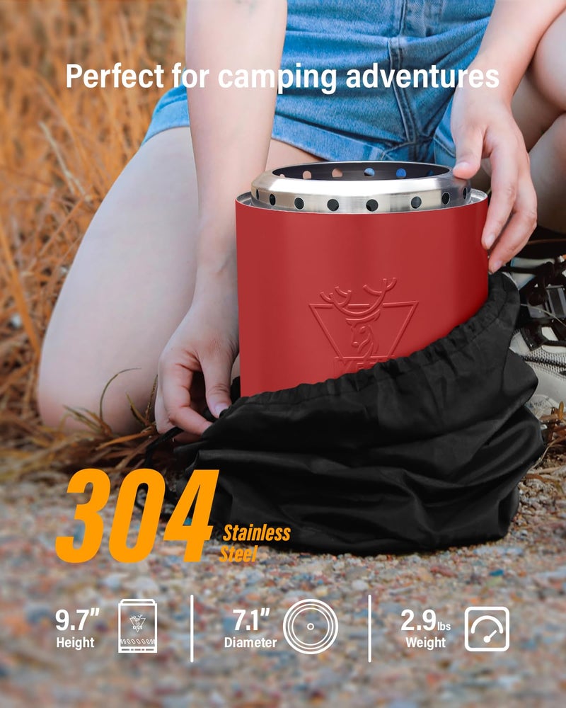 YEFU Tabletop Fire Pit 9.7 x 7.1 in, Flame Intensity Control Camping Stove for Outdoor & Patio, Fueled by Pellets or Wood, Safe Burning Table Top Firepit, with Travel Bag & 2 Mini Sticks, Red - Image 3