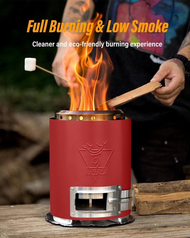 YEFU Tabletop Fire Pit 9.7 x 7.1 in, Flame Intensity Control Camping Stove for Outdoor & Patio, Fueled by Pellets or Wood, Safe Burning Table Top Firepit, with Travel Bag & 2 Mini Sticks, Red - Image 2