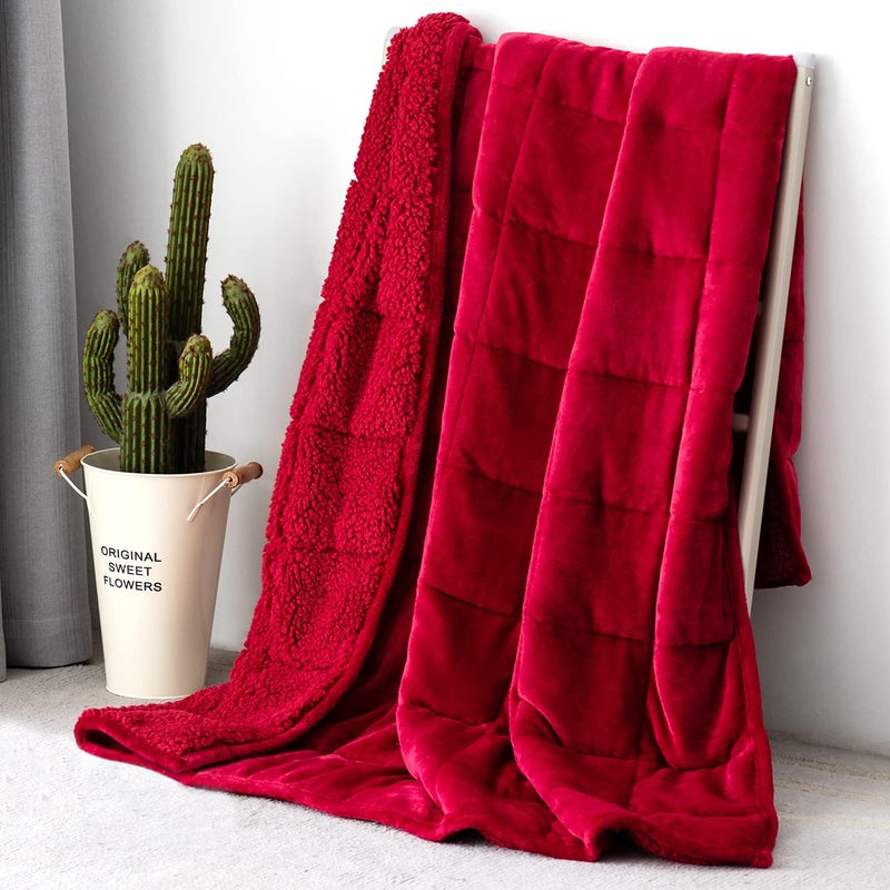 Topblan Topblan Sherpa Fleece Weighted Blanket 15lbs Uniformed Color with Fuzzy Fleece and Shaggy Sherpa to Help with Better Sleep 60x80 inches Burgundy 