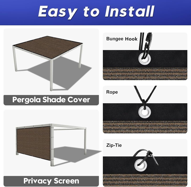 Sunocity 8' X 16' 90% Sun Shade Cloth Outdoor Patio Mocha Pergola Shades Cover Privacy Screen UV Block Porch Screens Canopy for Patio Outside Outdoor - Image 4