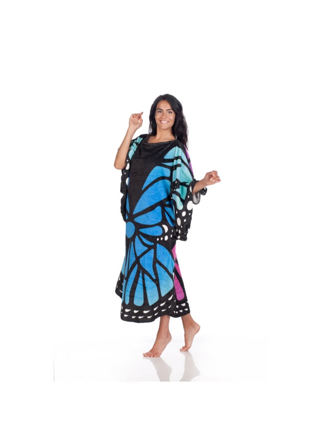 Kanguru Wearable Blanket | Double Sided Wearable Fleece Blanket w/ Butteryfly Wings, Soft, Comfy, Warm, Fun, Machine Washable, for Adults Men Women Teenagers size 120 x 120cm - Blue/Purple Butterfly  - Image 3