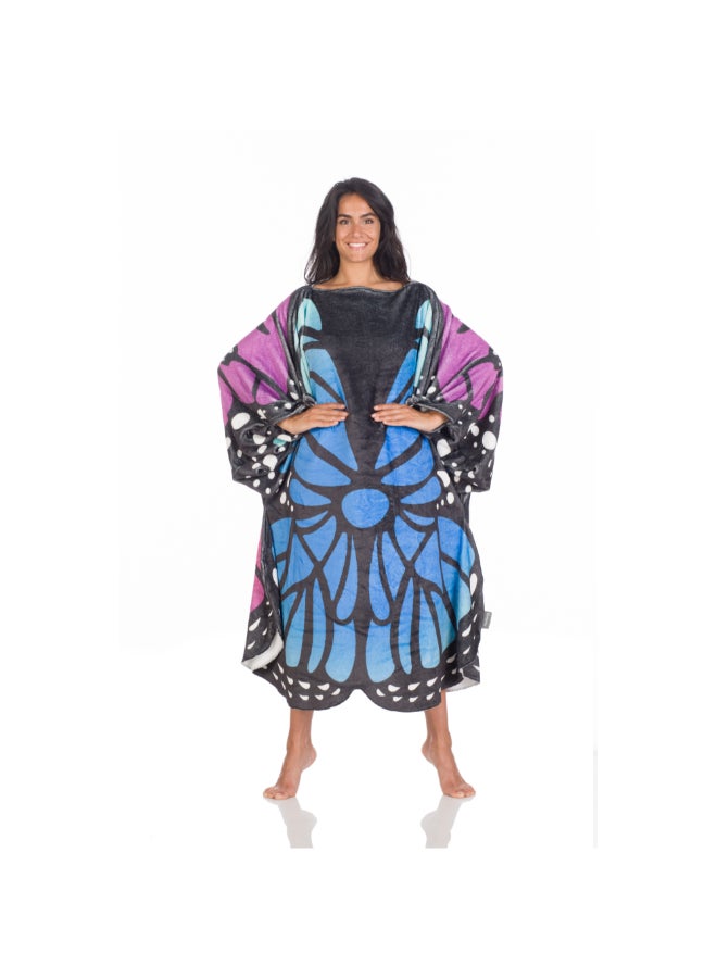 Kanguru Wearable Blanket | Double Sided Wearable Fleece Blanket w/ Butteryfly Wings, Soft, Comfy, Warm, Fun, Machine Washable, for Adults Men Women Teenagers size 120 x 120cm - Blue/Purple Butterfly  - Image 5