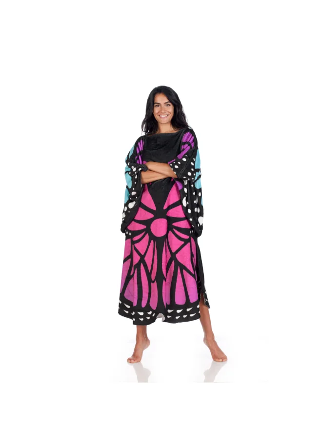 Kanguru Wearable Blanket | Double Sided Wearable Fleece Blanket w/ Butteryfly Wings, Soft, Comfy, Warm, Fun, Machine Washable, for Adults Men Women Teenagers size 120 x 120cm - Blue/Purple Butterfly