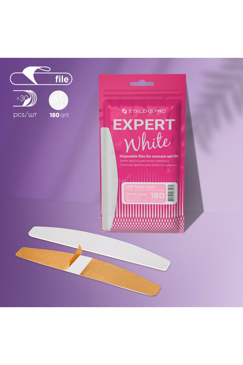 STALEKS PRO Disposable white files for crescent nail file on a soft foam layer - EXPERT 40 | 180 grit (30 pcs) - Image 1