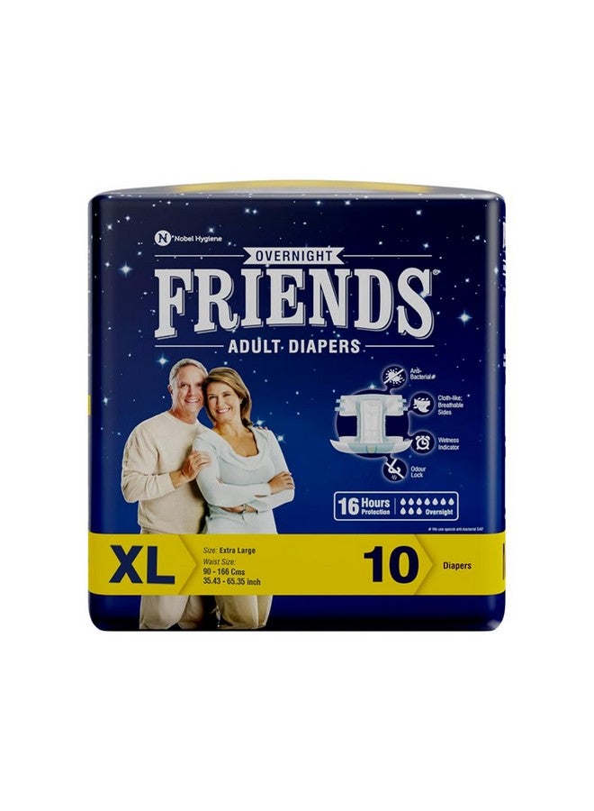 فريندز حفاضات فريندز للبالغين للاستخدام الليلي بنمط شريطي - 10 قطع (كبيرة جدًا) مع قفل للرائحة، للجنسين، مقاومة للتسرب ومضادة للبكتيريا - مقاس الخصر 32.68-59.84 بوصة؛ 83-152 سم - Image 1