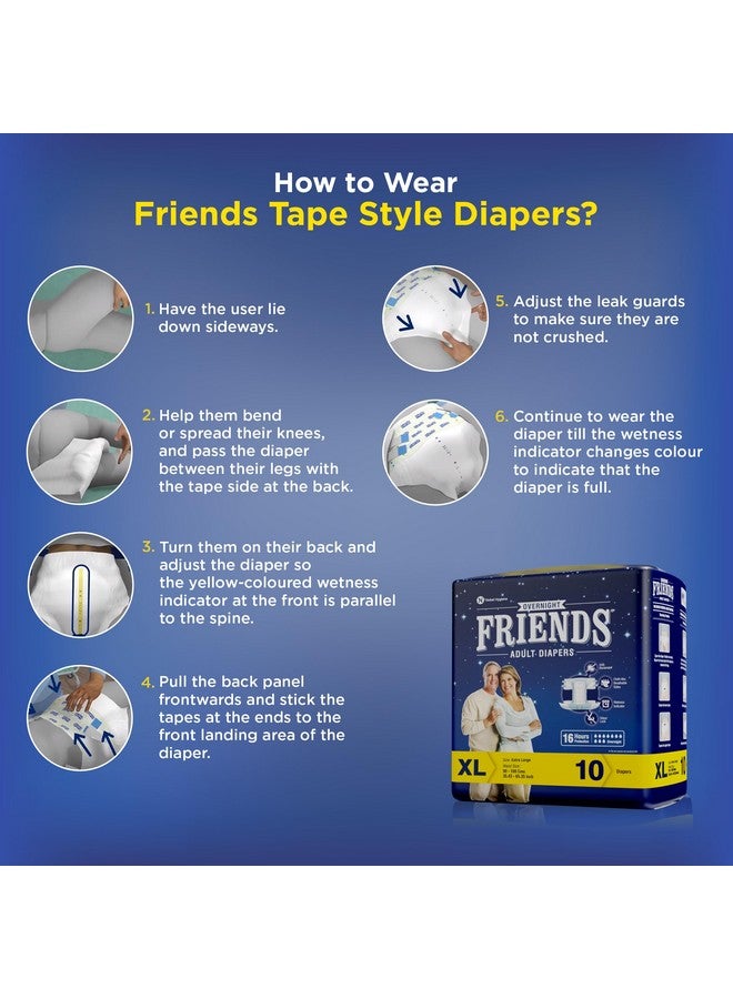 فريندز حفاضات فريندز للبالغين للاستخدام الليلي بنمط شريطي - 10 قطع (كبيرة جدًا) مع قفل للرائحة، للجنسين، مقاومة للتسرب ومضادة للبكتيريا - مقاس الخصر 32.68-59.84 بوصة؛ 83-152 سم - Image 5