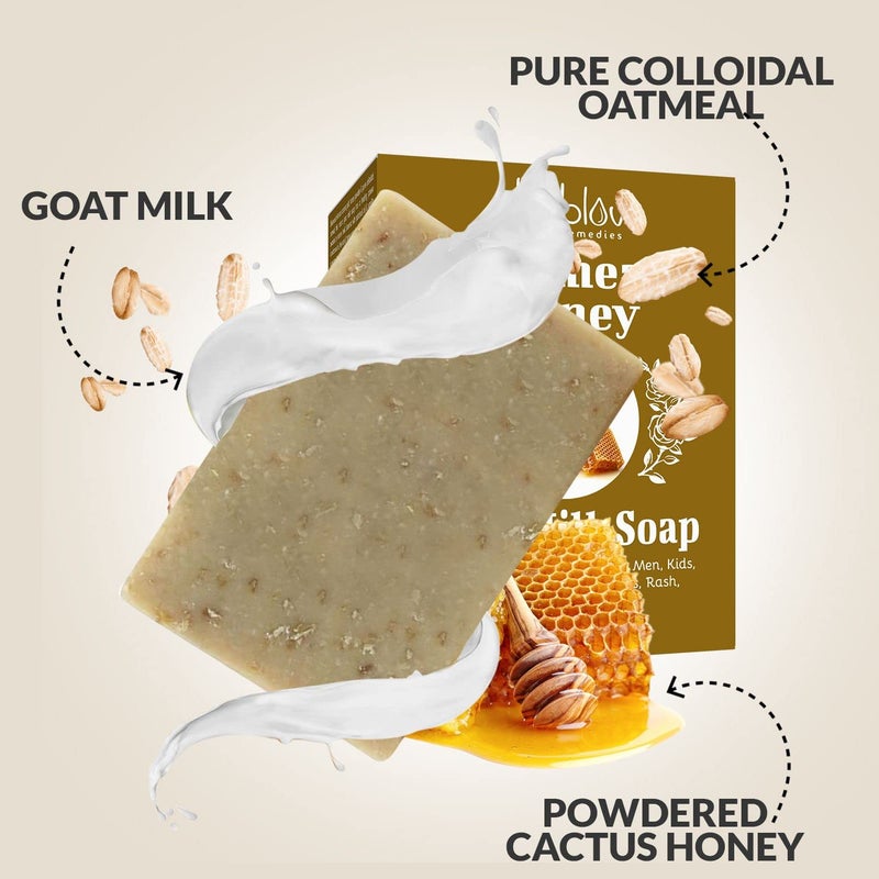 Herblov Oatmeal Honey Goat's Milk Soap Bar 4 oz â€“ Natural Bar Soap for Women, Men, Kids, Itchy Skin, Eczema, Psoriasis, Rash, Sunburn Skincare â€“ Calming Colloidal Oatmeal Face Cleanser & Body Wash (2 Pack) - Image 4