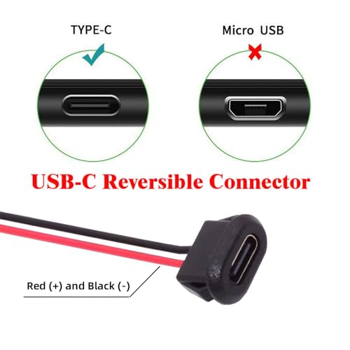 xiwai 5pcs/Set DIY OEM Type C Female Socket to 2Pin Header Cable Type-C to 2P Waterproof Terminal Wire with Pitch=2.0mm Latch Mount Type USB C Pigtail DC 5V Extension Power Cable - Image 5