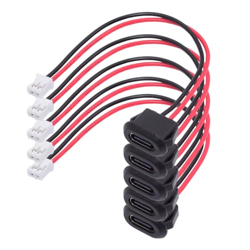 xiwai 5pcs/Set DIY OEM Type C Female Socket to 2Pin Header Cable Type-C to 2P Waterproof Terminal Wire with Pitch=2.0mm Latch Mount Type USB C Pigtail DC 5V Extension Power Cable - Image 1