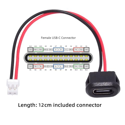 xiwai 5pcs/Set DIY OEM Type C Female Socket to 2Pin Header Cable Type-C to 2P Waterproof Terminal Wire with Pitch=2.0mm Latch Mount Type USB C Pigtail DC 5V Extension Power Cable - Image 4