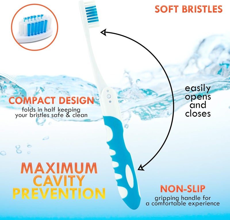 Lingito Folding Toothbrush, Built-in Cover, Travel Size for Hiking, Camping, Traveling - 3 Pack Soft-Multicolor - Image 3