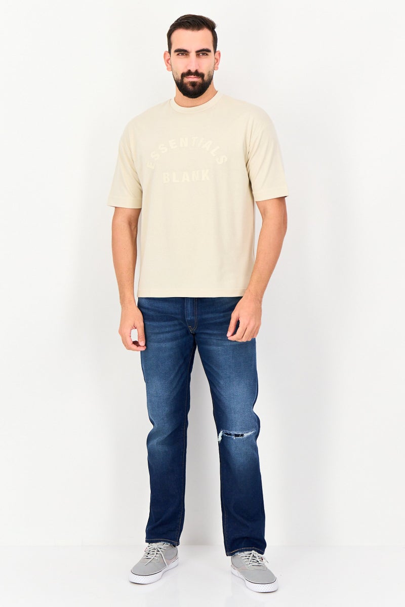 Blank Essentials Men Crew Neck Short Sleeve Brand Logo T-Shirt, Beige - Image 3