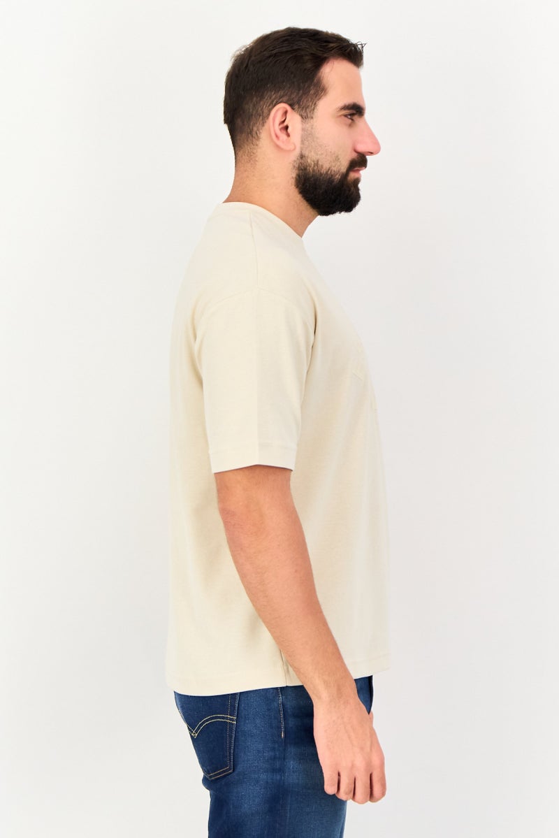 Blank Essentials Men Crew Neck Short Sleeve Brand Logo T-Shirt, Beige - Image 2