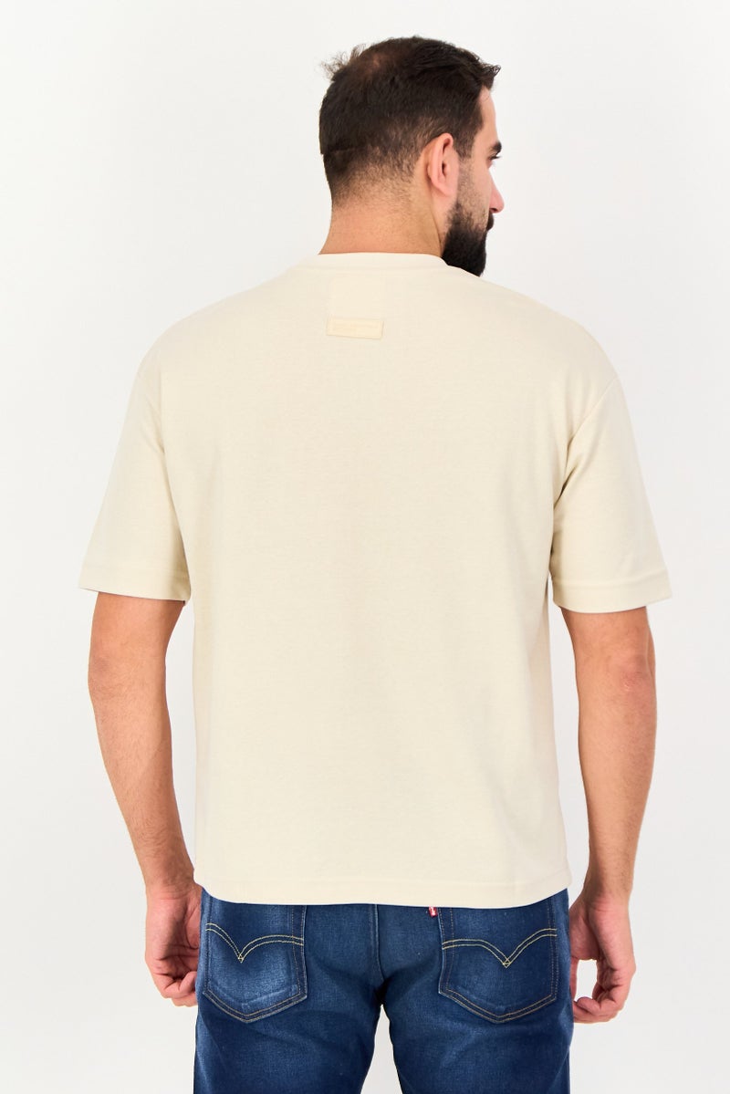 Blank Essentials Men Crew Neck Short Sleeve Brand Logo T-Shirt, Beige - Image 4