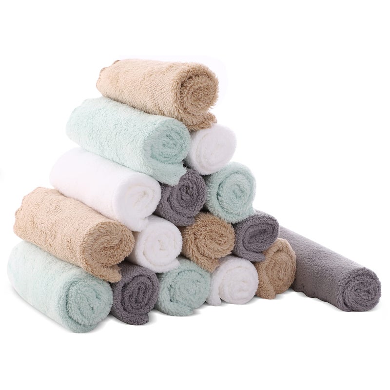 Cute Castle Ultra-Soft Baby Washcloths, 16 Pack - 9" by 9", Gentle on Sensitive Skin for Face and Body, Plush, Super Absorbent Wash Clothes for Girls and Boys,White+Brown+Grey+Sage Green - Image 1